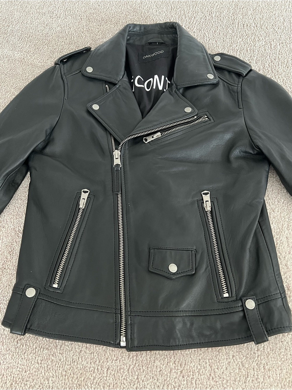 OAKWOOD “ICONIC” Authentic Lambskin Leather Biker Jacket – Men’s Size Small - Picture 9 of 17